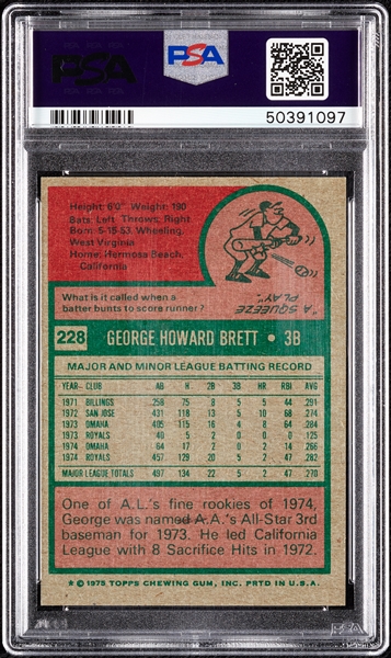 1975 Topps George Brett RC No. 228 PSA 6