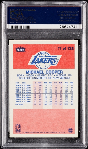 1986 Fleer Michael Cooper No. 17 PSA 10
