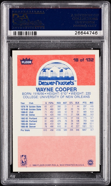 1986 Fleer Wayne Cooper No. 18 PSA 10