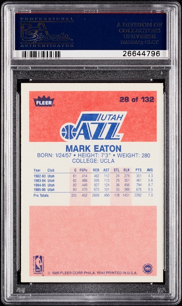 1986 Fleer Mark Eaton No. 28 PSA 10