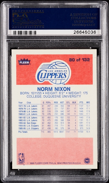 1986 Fleer Norm Nixon No. 80 PSA 10
