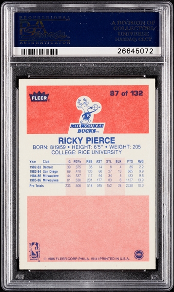 1986 Fleer Ricky Pierce No. 87 PSA 10