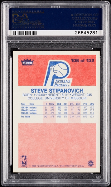 1986 Fleer Steve Stipanovich No. 106 PSA 10
