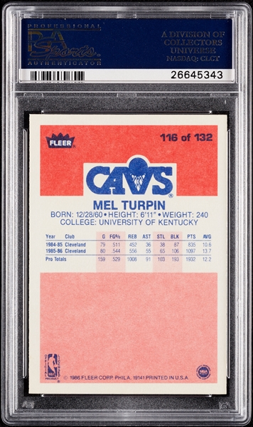 1986 Fleer Melvin Turpin No. 116 PSA 10