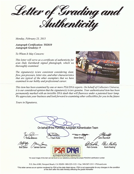 Dale Earnhardt Sr. Signed 1997 Pinnacle Portraits 8x10 (Graded PSA/DNA 9)