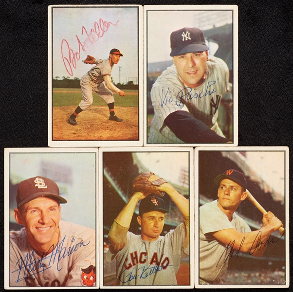 Signed 1953 Bowman Color Baseball Group (5)