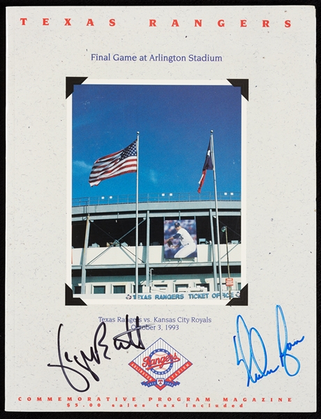 George Brett & Nolan Ryan Signed Final Game in Arlington Stadium Program (1993) (BAS)