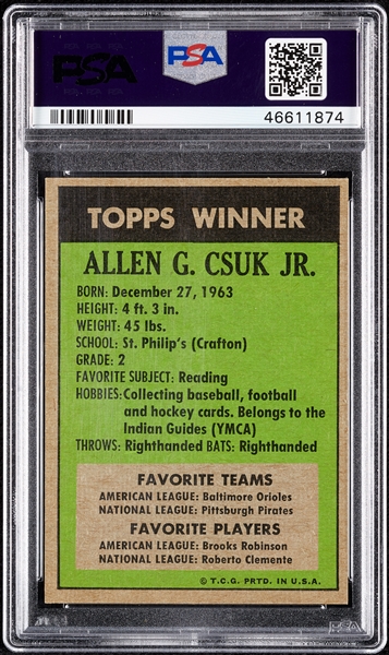 1972 Topps 1971 Winners Allen G. Csuk PSA 6