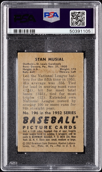 1952 Bowman Stan Musial No. 196 PSA 2