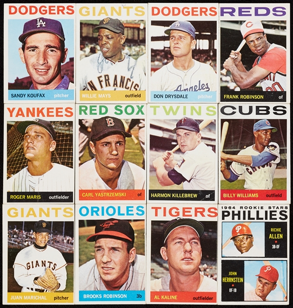 1964 Topps Baseball Partial Set With Mays, Koufax, HOFers (224)