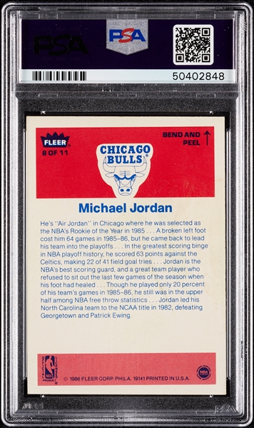 1986 Fleer Michael Jordan Sticker No. 8 PSA 6 (ST)