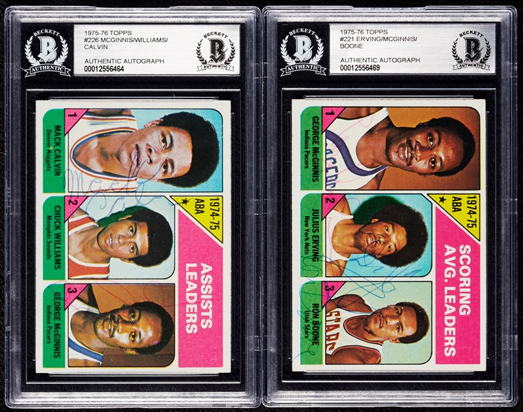 Signed 1975-76 Scoring & Assist Leaders Signed Cards with Erving (2) (BAS)