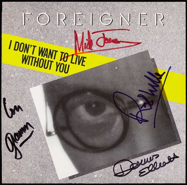 Foreigner Group-Signed 45 Record Sleeve (BAS)