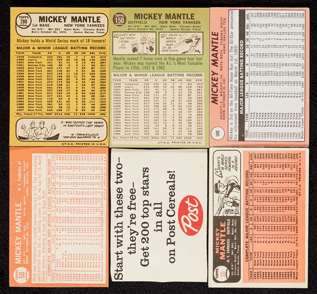 1960s Topps and Post Mickey Mantle Cards (6)