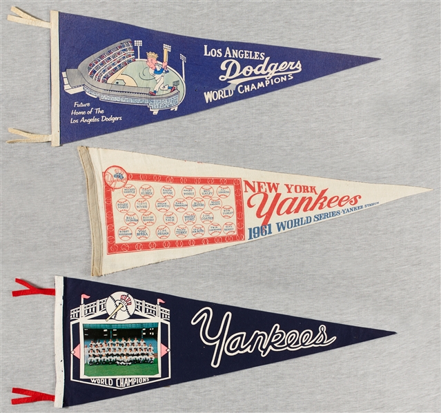 1960s Vintage Felt Pennants Group with Yankees, Dodgers (3)