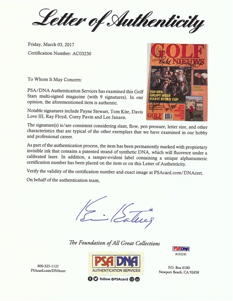 1993 Ryder Cup Signed Magazine with Payne Stewart (PSA/DNA)