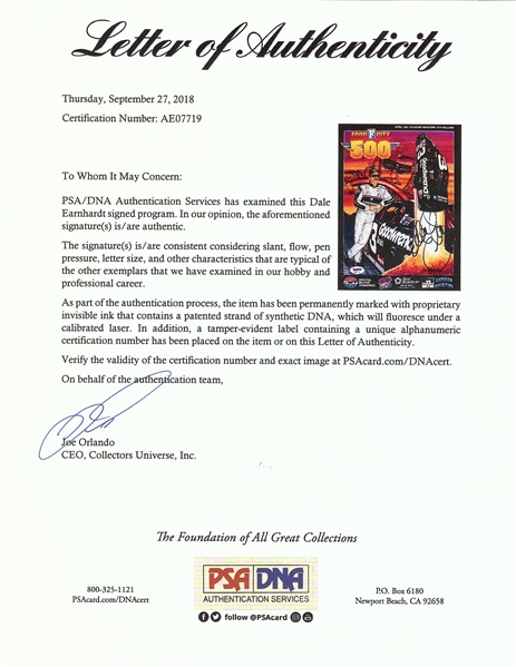 Dale Earnhardt Sr. Signed 1997 Food City 500 Program (PSA/DNA)