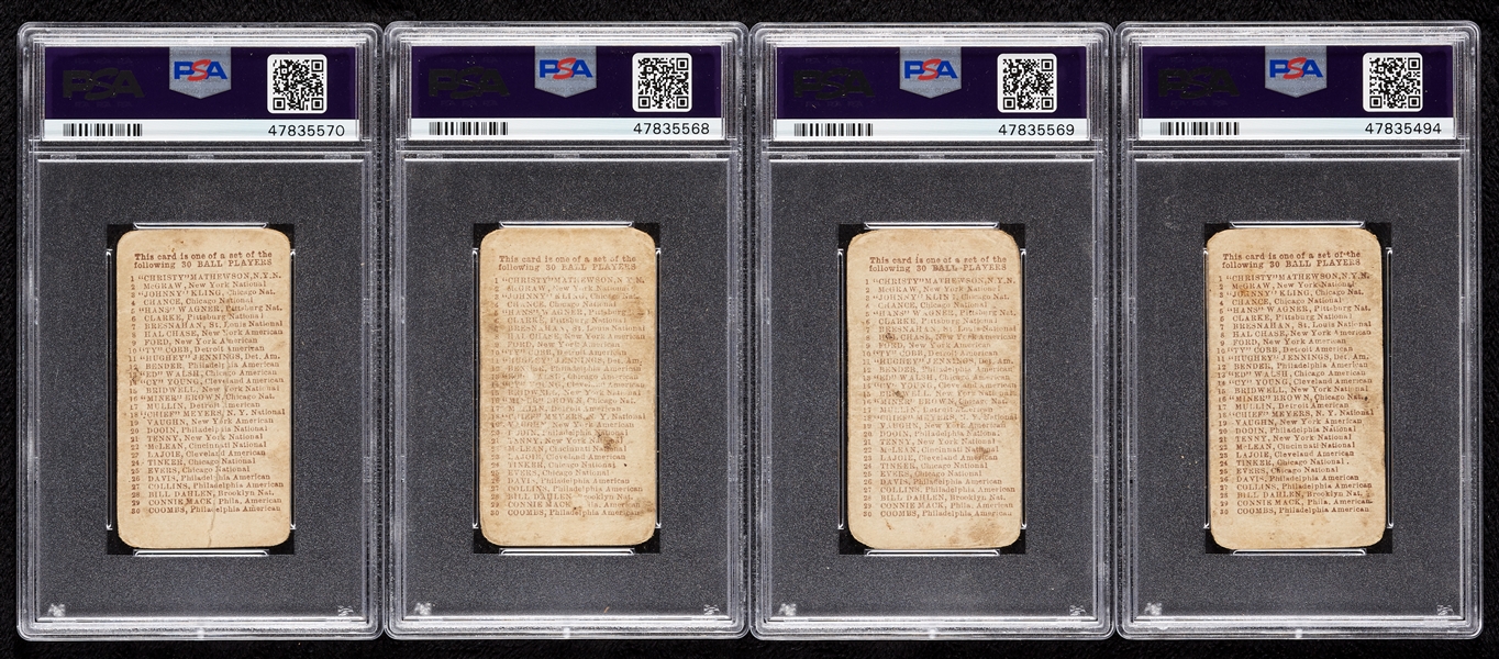 1910 E98 Set of 30 Chicago Cubs PSA 1 Group with Tinker, Chance, Brown (4)