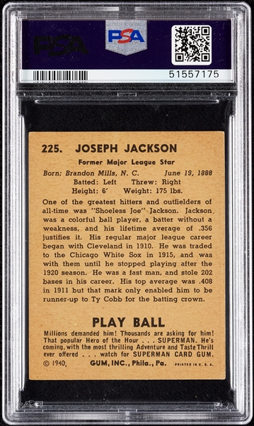 1940 R335 Play Ball Baseball Partial Set With 20 HOFers, PSA 4.5 Jackson (88/240)