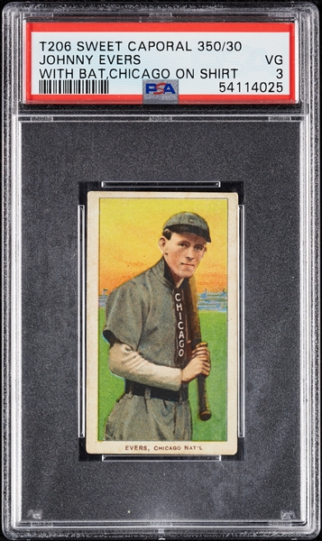 1909-11 T206 Johnny Evers With Bat, Chicago on Shirt PSA 3