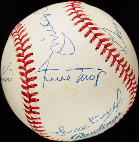 50 Home Run Club Signed OAL Baseball with Mickey Mantle, Willie Mays, Mize, Foster, Kiner (BAS)
