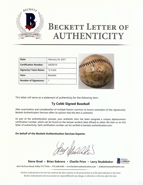 Ty Cobb Single-Signed OAL Baseball (BAS)