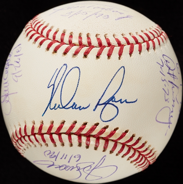 Nolan Ryan & 7 No-Hitter Catchers Signed OML Baseball (BAS)