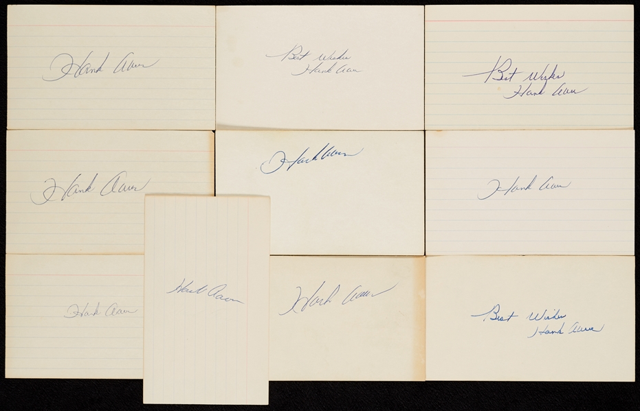 Hank Aaron Signed 3x5 Index Cards Group (10)
