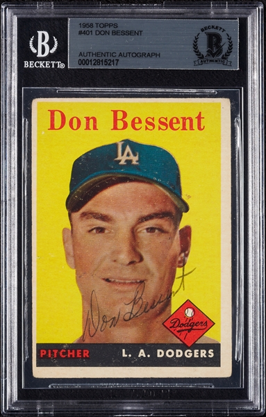 Don Bessent Signed 1958 Topps No. 401 (BAS)
