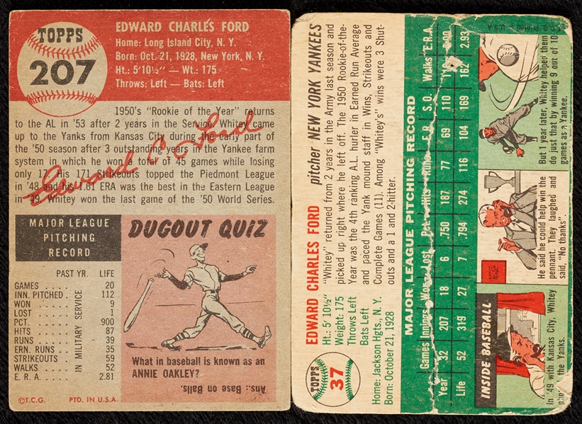 Whitey Ford Signed 1953 & 1954 Topps Cards (2)