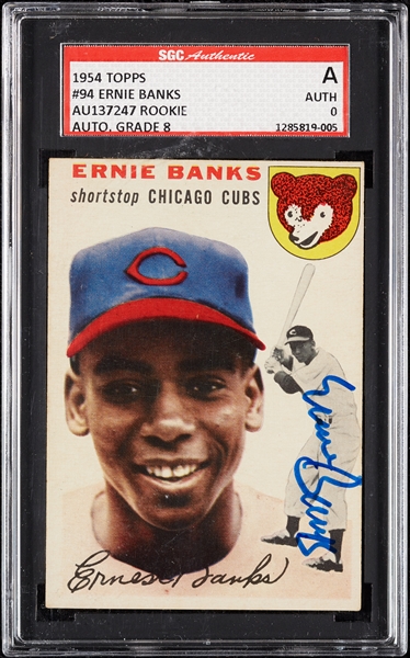 Ernie Banks Signed 1954 Topps RC No. 128 (Graded SGC 8)