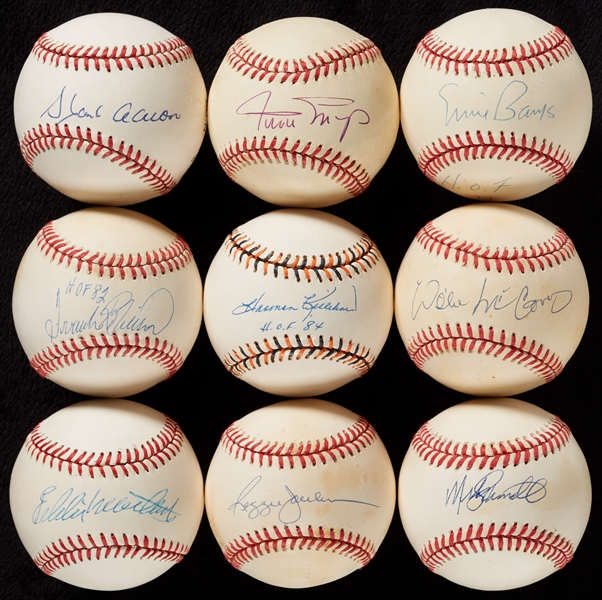 500 Home Run Club Single-Signed Baseball Group with Aaron, Mays (9) (JSA)