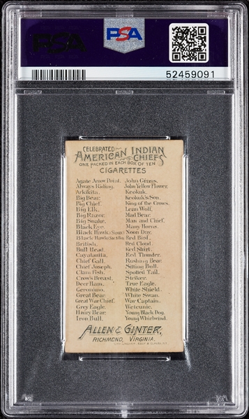 1888 N2 Allen & Ginter Indian Chiefs Keokuk's Son PSA 4