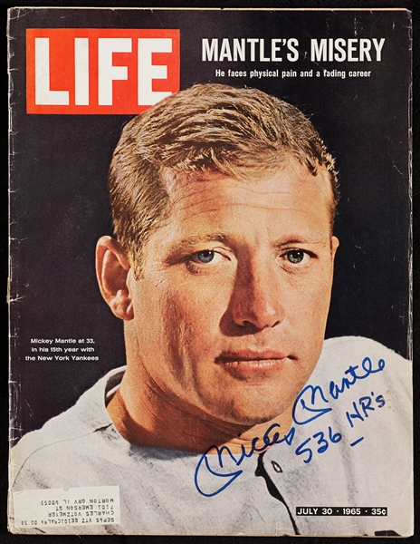Mickey Mantle Signed LIFE Magazine Inscribed 536 HR's (1965) (Graded BAS 10)