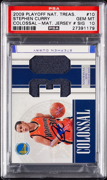 2009 National Treasures Stephen Curry Colossal Materials Jersey/Auto (45/49) PSA 10 (AUTO 10)