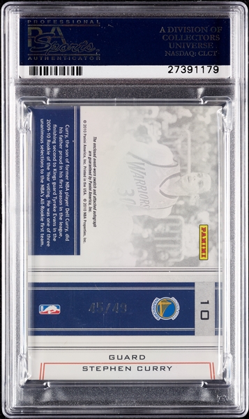 2009 National Treasures Stephen Curry Colossal Materials Jersey/Auto (45/49) PSA 10 (AUTO 10)