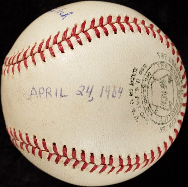 Mickey Lolich Career Win No. 7 Final Out Game-Used Baseball & First Career Shutout (4/24/1964) (BAS) (Lolich LOA)