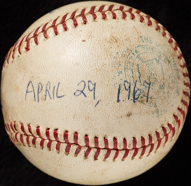 Mickey Lolich Career Win No. 54 Final Out Game-Used Baseball (4/29/1967) (BAS) (Lolich LOA)