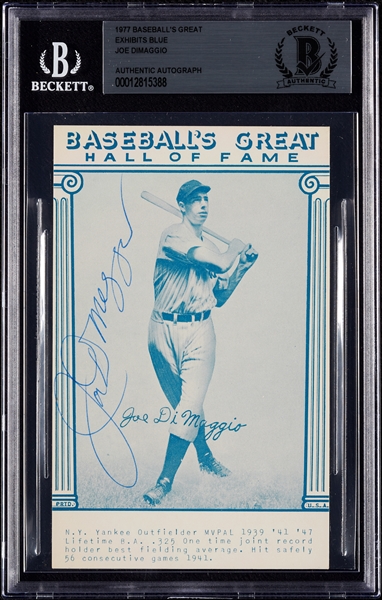 Joe DiMaggio Signed 1977 Baseball's Great Hall of Fame Exhibits (BAS)