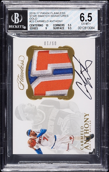 2016 Panini Flawless Carmelo Anthony Star Swatch Signatures Gold (9/10) BGS 6.5 (AUTO 10)