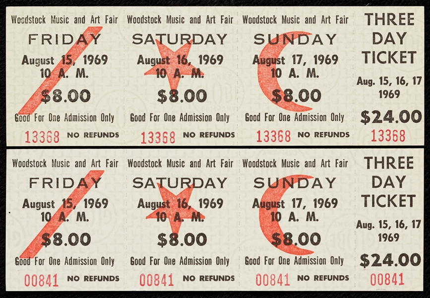 1969 Woodstock Full Three-Day Tickets Pair (2)