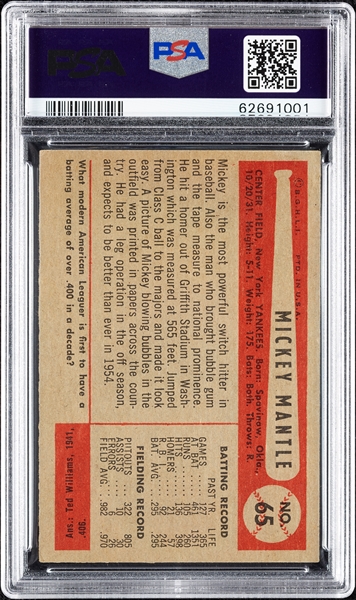 1954 Bowman Mickey Mantle No. 65 PSA 4