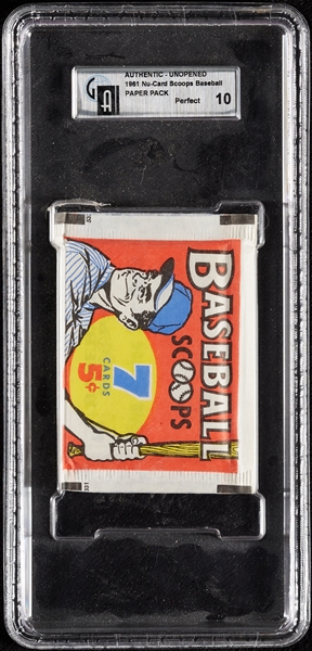 1961 Nu-Card Scoops Baseball 5-Cent Wax Pack (Graded GAI 10)
