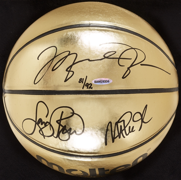 Michael Jordan, Larry Bird & Magic Johnson Signed Molten Gold Basketball (81/92) (UDA)