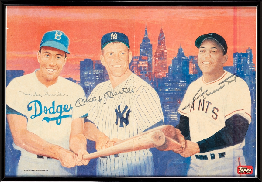 Mickey Mantle, Willie Mays & Duke Snider Signed Topps Magazine Display (BAS)