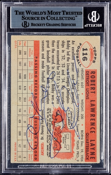 Bobby Layne Signed 1956 Topps No. 116 (BAS)