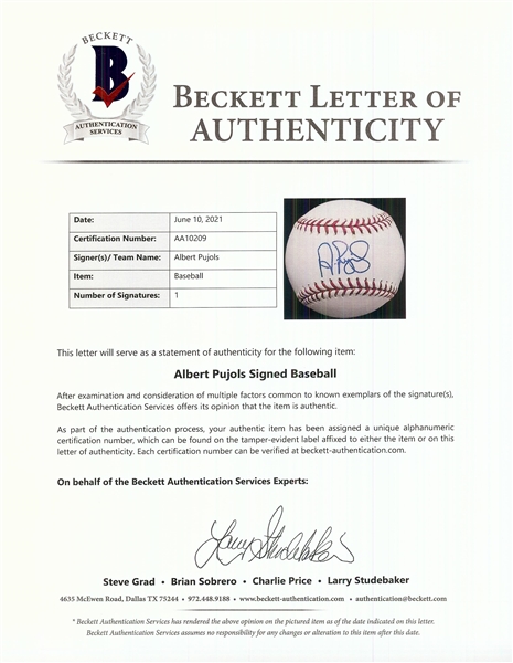 Albert Pujols Single-Signed OML Baseball (BAS)