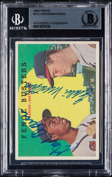 Hank Aaron & Eddie Mathews Signed 1959 Topps Fence Busters No. 212 (BAS)