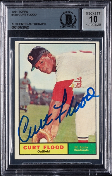 Curt Flood Signed 1961 Topps No. 438 (Graded BAS 10)