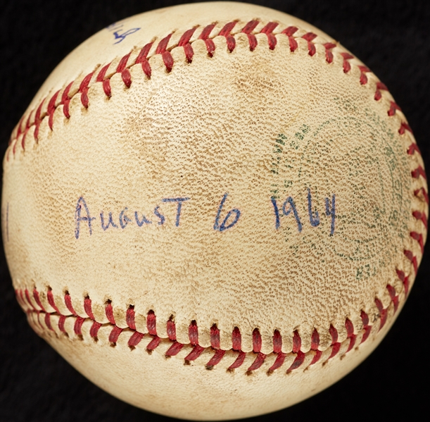 Mickey Lolich Career Win No. 16 Final Out Game-Used Baseball (8/6/1964) (BAS) (Lolich LOA)